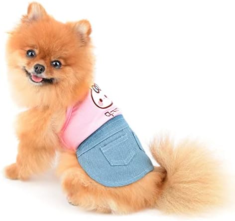 PAIDEFUL fete mici câine Denim rochie Primavara Vara Sundress desen animat Patch moale confortabil catelus haine drăguț fără