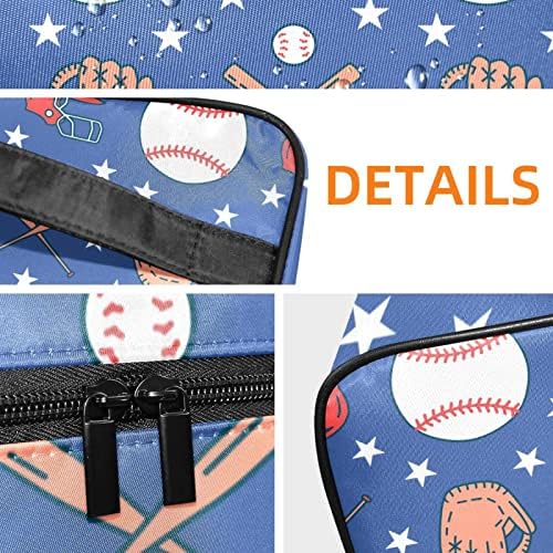 Geantă de machiaj de călătorie yoyoamoy cu compartiment, baseball softball sport joc albastru mare carcasă cosmetică personalizată