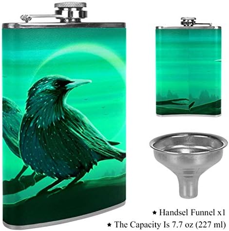 Hip Flask pentru lichior din oțel inoxidabil Leakproof cu pâlnie 7.7 oz capac din piele mare cadou idee Flask - Green Starling