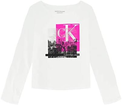 Tricoul cu mânecă lungă a fetelor Calvin Klein, stilul pulover cu decolteu cu gât de echipaj, detalii despre logo