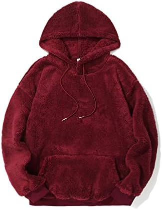 Pegeno Mens Fuzzy Sherpa Hoodie pulovere pulovere de buzunar confortabil cu mânecă lungă de iarnă