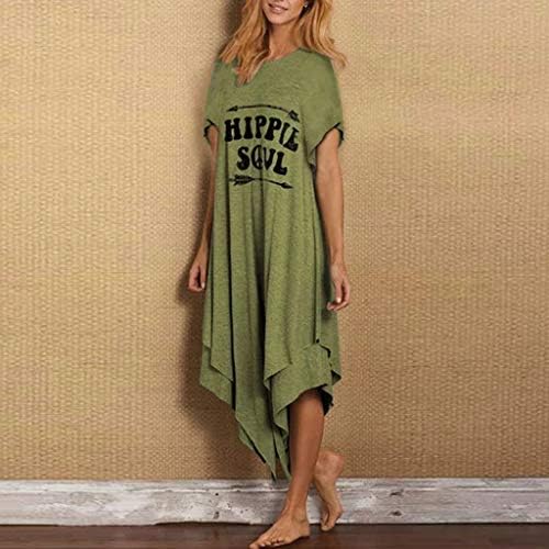 Femei rochie fete Hippie suflet litere imprimare tricou rochie asimetrie tiv confortabil Maxi Shift rochie cu strat dublu