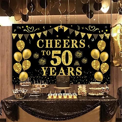 Trgowaul 50th Birthday/Anniversary/decoratiuni de nunta pentru femei barbati, noroc la 50 de ani Banner, negru si auriu 50th