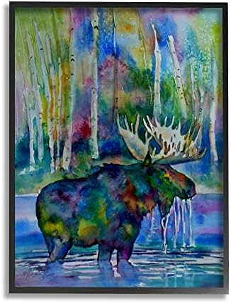 Stupell Industries Vibrant Moose Birch Trees Swimming Stolshing Lake, Design by MB Cunningham
