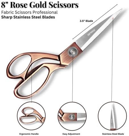 Foarfece din țesătură Bochiknot Professional 8 - foarfece ascuțite Gold Rose - foarfece croitor - foarfece din aur roz pentru