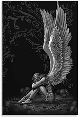 Hdydjs alb-negru aripi de înger poster artă abstractă gotică cădere înger cădere de pânză pictură afișe și imprimeuri poze