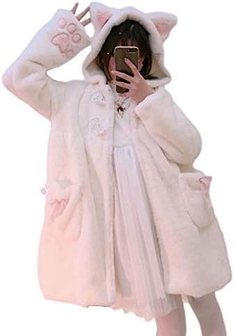 BZB Kawaii Anime drăguț urechi de iepure cu glugă pentru femei Dulce minunat pluș catifea Lolita cald haina jacheta Parka