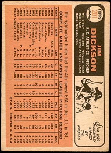 1966 Topps 201 Jim Dickson Kansas City Athletics Athletics bun