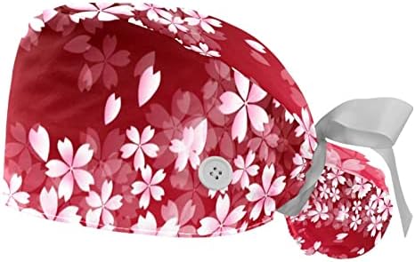Yidax 2 bucăți Cherry Spring Flower Fundal Reglabil capac de lucru cu buton, capac de asistență medicală cu bandă de transpirație