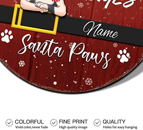 Semn de Crăciun fericit nume de pisică personalizat aici vine Santa Paw Red Round Metal Metal Sign Tin Decorații ușă de Crăciun