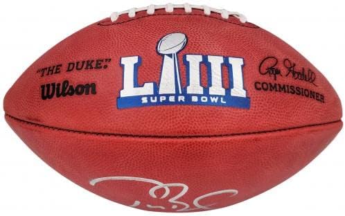 Tom Brady Autografat din piele NFL SB LIII Logo Fotbal Tampa Bay Buccaneers Fanatics Holo Stock 202347 - Fotbal autografat
