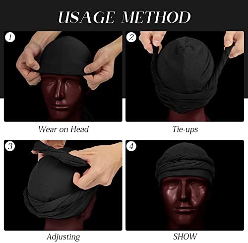 FUYIHGL Halo Turban HeadWraps satin căptușite pentru bărbați, pre-legat cap eșarfă pentru bărbați negru & amp; femei, flexibil