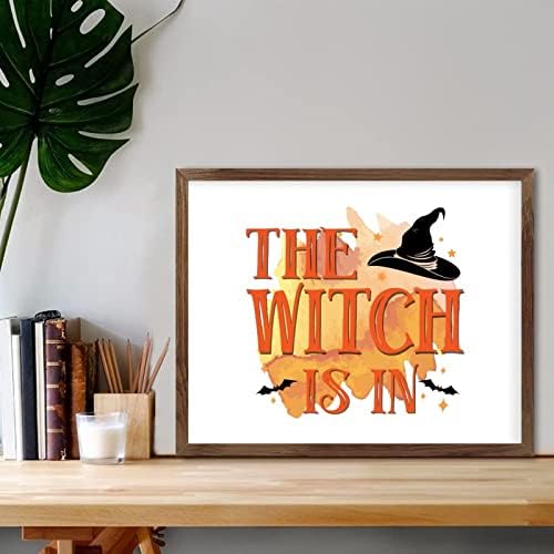 Cocoken the vrăjitoare este în placă din lemn cu cadru fericit semn de halloween lemn încadrat 20 x 16 cuvânt arta stele imprimate