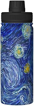 Sticlă de apă Starry-Noaptea-Moon-Art 18 oz din oțel inoxidabil, balon larg izolat cu capac de scurgere a scurgerii