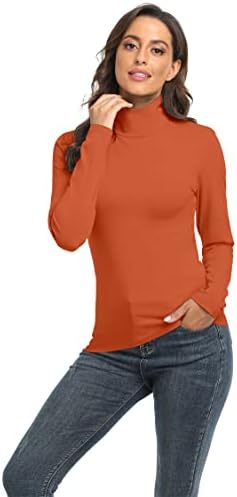 TAIPOVE femei Turtleneck Maneca lunga tricou bumbac ușoare Casual Thermal Underlayer Pulover Topuri Stretch