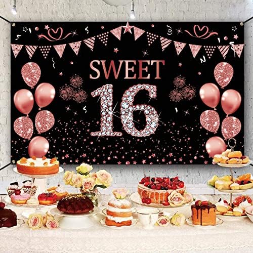 Trgowaul dulce 16 decoratiuni ziua de nastere pentru fete, Rose Gold dulce 16 fotografie fundal Banner, șaisprezece ziua de