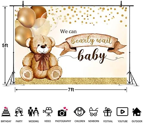 Imirell Bear Baby Shower fundal 7wx5h picioare putem Bearly așteptați drăguț minunat maro baloane Aur puncte poliester tesatura