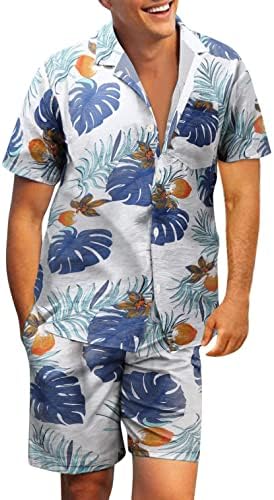 Set de piese de vară pentru bărbați Stoota, set de 2 piese set de tricouri cu mânecă scurtă hawaiană și pantaloni scurți de