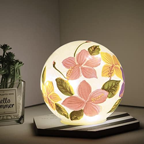 Sticlă Ball Light Crackle LED Night Light Flower Pattern Feather Paint Globe Glass lampă de masă, Orb Cardinal Night Light