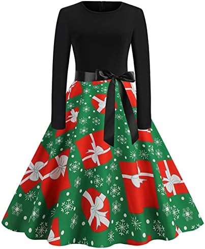 Rochii de Crăciun Vintage pentru femei 2022, Rochii de Crăciun pentru femei rochie de bal de seară Cu mânecă lungă Vintage