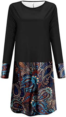 NOKMOPO rochii lungi pentru Femei Moda Casual imprimate rotund gat pulover vrac Maneca lunga rochie