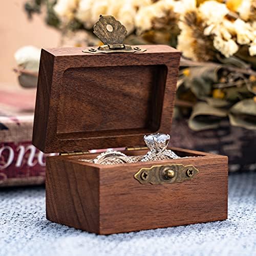 Cutie cu inel din lemn de nuc personalizat Kwood, cutii cu inel dublu pentru ceremonia de propunere de logodnă, suport pentru