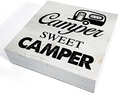 Camper dulce camper camping camping cutia din lemn cu ziceri decor de birou 5 x 5 inch remorcă remorcă cutia semn de lemn semn