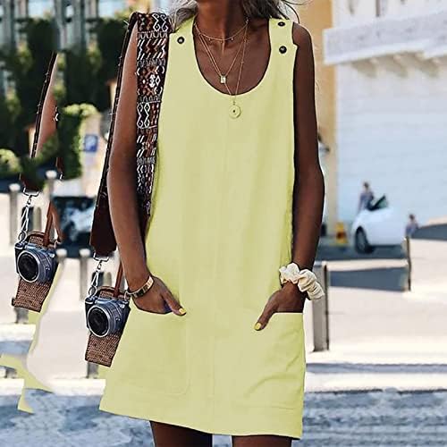 Ruziyoog Rochii de vara pentru femei Scoop gât fără mâneci buton jos rezervor rochie cu buzunar Culoare solidă Casual Plaja