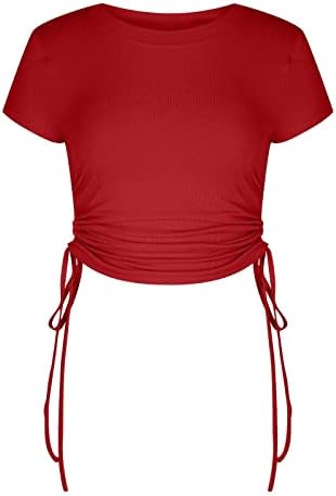 Teen fete Crewneck barca gât Casual plisată dungi Paperbag Ruched simplu Bluza Tee pentru femei Vara Toamna OM OM