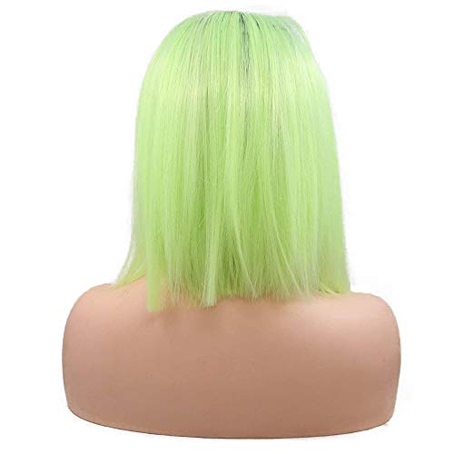 Fluorescente verde scurt Bob peruci pentru femei Lumina verde realist sintetice dantela fata peruca naturale Hairline întuneric