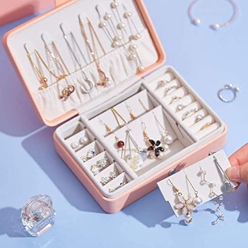 Qiaonnai ZD205 Cercei din piele cutia de depozitare Cutie de bijuterii Colier portabil pentru femei și cercei pentru casă Cosmetics