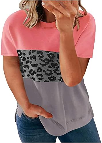 Maneca scurta bumbac Crewneck barca gât Grafic Leopard Print dungi Plus Dimensiune Top tricou pentru fete adolescente T Shirt