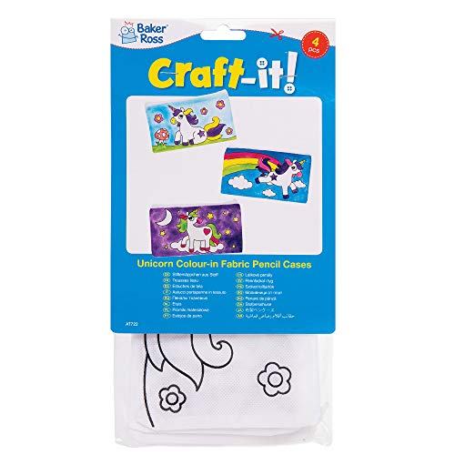 Baker Ross AT722 Culoare unicorn în carcase cu creion din țesătură - pachet de 4, pentru copii să picteze, să personalizeze