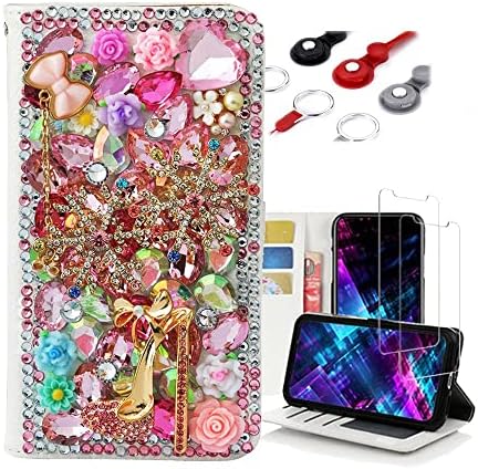 Fairy Art Crystal Wallet telefon caz compatibil cu Samsung Galaxy A33 5g-High-Heel zăpadă flori-roz-3D lucrate manual Glitter