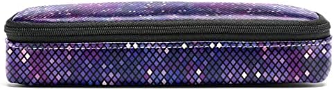 Pixelated Purple Exter Outer Space Univers Piele creion Bag cu stilou cu dublu fermoar Geantă de depozitare a papetăriei pentru