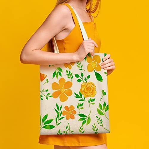 Geantă de pânză pentru femei cadou, model floral reutilizabil pentru geantă pentru umăr pentru cumpărături, școală, călătorie