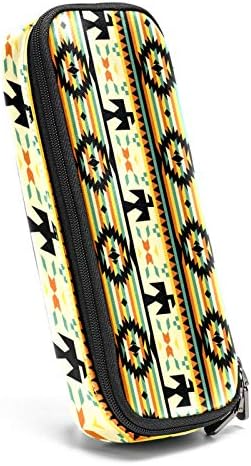 Native American Pattern din piele Pencil Geanta pentru stilou cu pungă de depozitare cu papetă cu fermoar dublu pentru școlar