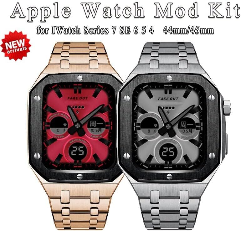 CNHKAU 45mm 44mm Kit de modificare pentru Apple Watch Band Kit Mod Kit Luxury Metal Carcasă Bezel Oțel inoxidabil pentru seria