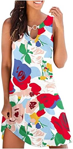 Femei umăr rece florale rochii de vară sexy Cutout Gât rotund plaja rochie scurta Casual fără mâneci tunica mini rezervor rochie