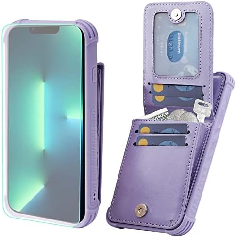 Husă portofel VANAVAGY iPhone 13 Pro Max pentru femei și bărbați,husă de telefon Flip Folio cu fermoar Magnetic din piele,