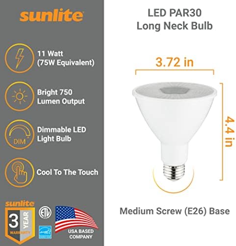 Sunlite 41128-SU LED PAR30 bec cu gât lung, 11 Watt , 850 lumeni, bază medie, reglabilă, listată UL 40k-Cool White 6 Pack