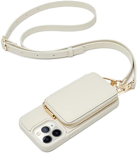 ZVE iPhone 11 Pro portofel caz Crossbody, fermoar telefon caz cu titularul cardului încheietura curea piele pungă coperta cadou