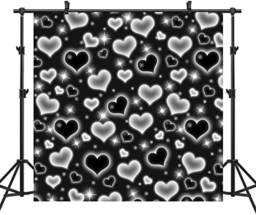 6 euro 6ft negru inima fotografie fundal începutul anilor 2000 ziua de nastere petrecere Banner decoratiuni Glitter inima dulce
