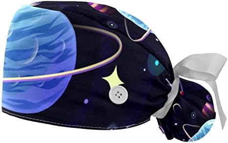 Space fundal planete lucioase femei care lucrează capace cu butoane și bandă de transpirație, elastică bandaj cravată înapoi