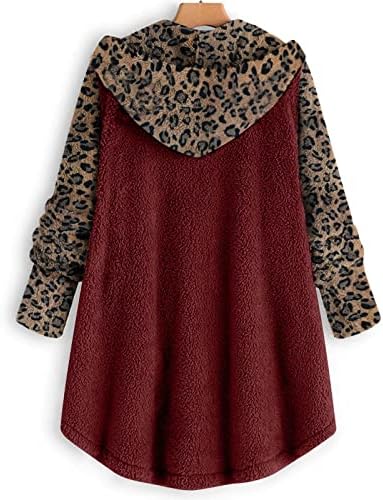 Hood imprimat leopard fete adolescente cu mânecă lungă casual cald fuzzy cu capotă cardigan sacou de patchwork IES pentru îmbrăcăminte