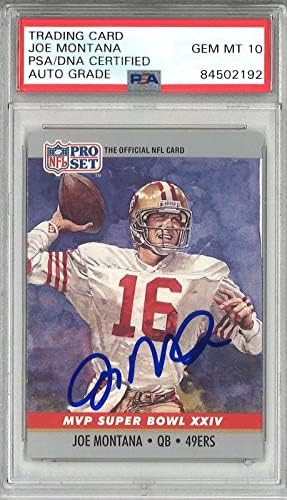 Joe Montana a semnat 1990 Pro Set SB Card de tranzacționare PSA ADN 84502192 Gem Mint 10 - Fotografii NFL autografate