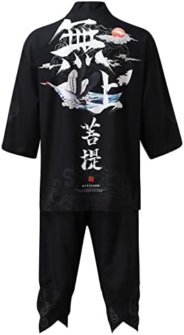Pentru bărbați pentru bărbați relaxate antice imprimare digitală kimono cassock cardigan cămașă cămașă tricou slim fit business