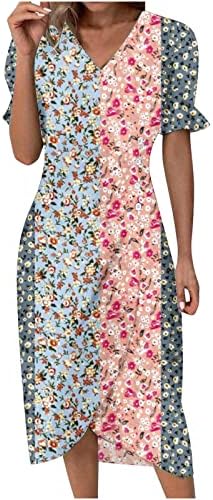 Pejock rochii pentru femei vara Sexy V-Neck ciufulit mâneci rochie Casual florale imprimare maneca scurta buton neregulate