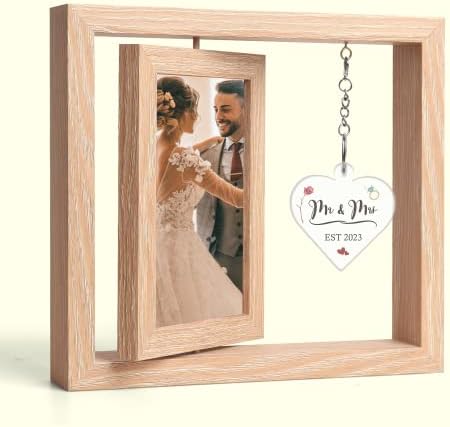 MR și doamna Frame de imagine - rotativ plutitor 4x6 Rustic Picture Frame - Cadou de nuntă Mireasă pentru a fi cadouri de duș