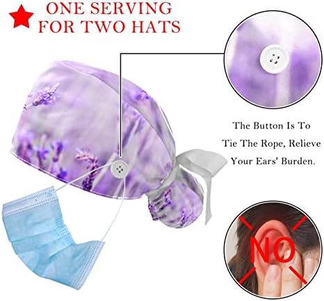 2 pachete Textura artistică Asistentă medicală Caps pentru femei părul lung, cravată reglabilă pălărie de craniu, copertă de